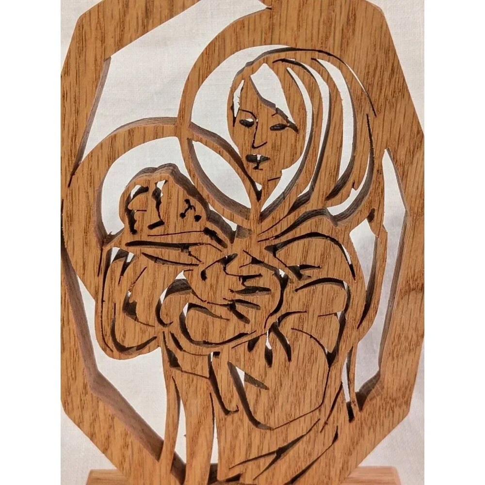 Mary & Jesus Wooden Laser Cut Mother Baby Madonna Cutout Decor Christmas 7.5